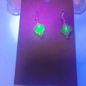 Beautiful Blacklight Glow Bead Earrings Green and 925 Silver Hardware Earrings.